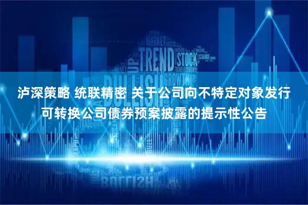 泸深策略 统联精密 关于公司向不特定对象发行可转换公司债券预案披露的提示性公告